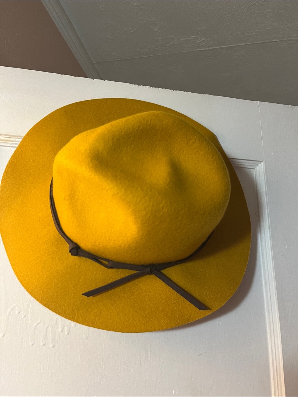 Yellow Felt Wide-Brim Kids Hat with Brown Band